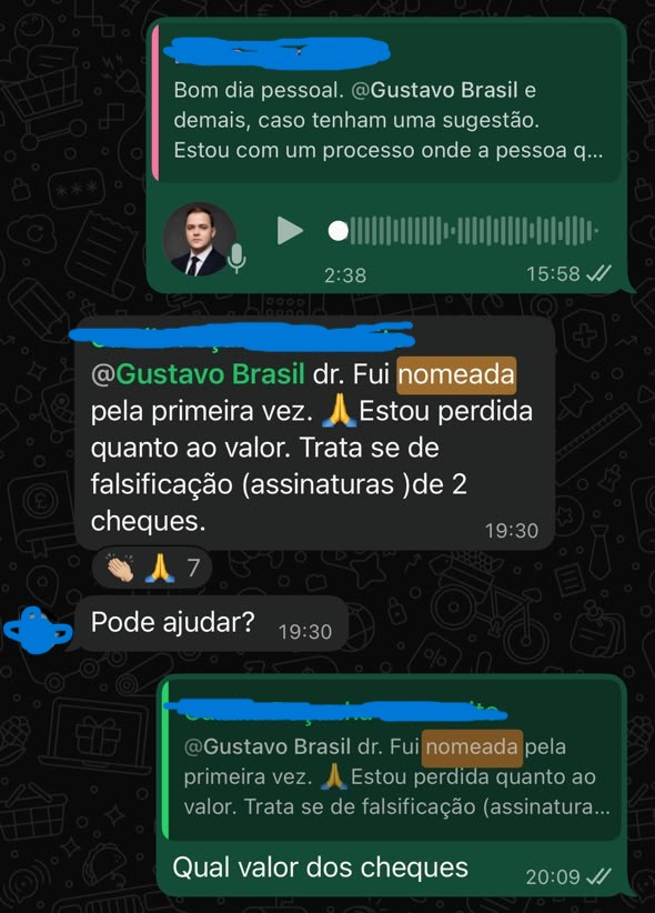 Aluna nomeada pela primeira vez pedindo apoio sobre honorários de perícia grafotécnica