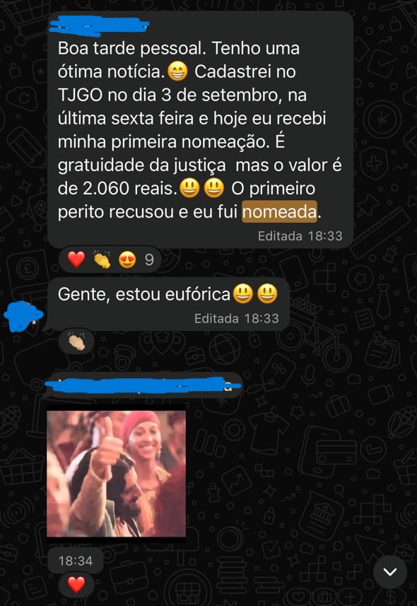 Aluna comemorando a primeira nomeação no TJGO