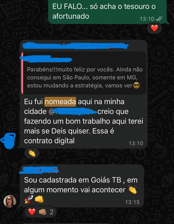 Aluna compartilhando uma nomeação em sua cidade